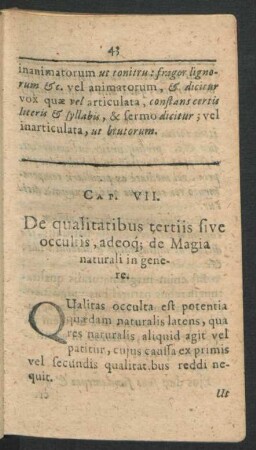 Cap. VII. De qualitatibus tertiis sive occultis, adeoque de Magia naturali in genere.