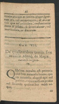 Cap. VII. De qualitatibus tertiis sive occultis, adeoque de Magia naturali in genere.