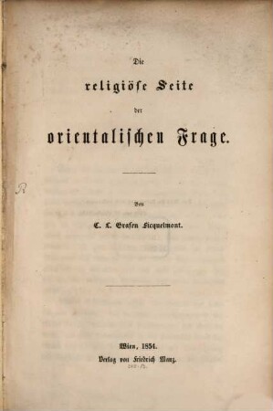 Die religiöse Seite der orientalischen Frage