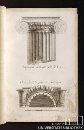 Chapiteau Jonique vu de Face. Plan de Chapiteau Jonique.