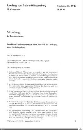 Bericht der Landesregierung zur Sterbebegleitung