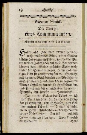 Zweites Stück. Der Morgen eines Communicanten.