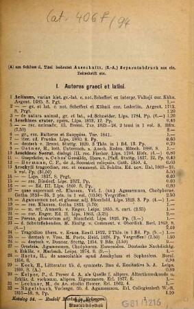 Antiquarischer Katalog, 94. Classische Philologie : neueste Erwerbungen