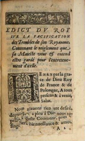 Edict du roy sur la pacification de troubles de ce royaume