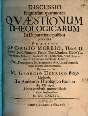 Discussio singularaum quarundam quaestionum theologicarum