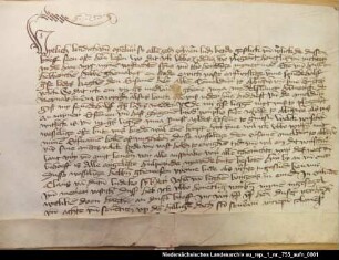 Der Häuptling Ubbo Tydenna in Upleward tauscht mit der Kommende Abbingwehr Grundbesitz = OUB II, Nr. 1011, S. 102 Anhängendes Siegel beschädigt erhalten
