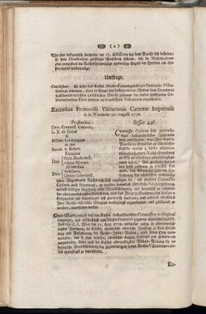 Extractus Protocolli Visitationis Cameræ Imperialis d. d. Wetzlariæ 31. Augusti 1770.