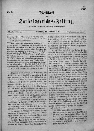Beiblatt zur hamburgischen Handelsgerichts-Zeitung No. 6. Neunter Jahrgang. Hamburg, 12. Februar 1876.