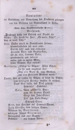 Cantatine bei Enthüllung und Einweihung des Denkmals gesungen von den Schülern des Gymnasiums in Fulda.
