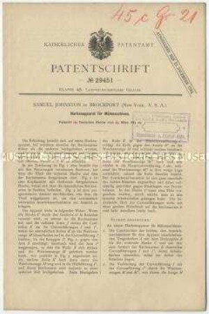 Patentschrift eines Harkenapparates für Mähmaschinen, Patent-Nr. 29451