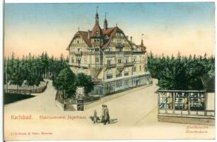 Karlsbad. Café Jägerhof (Etablissement Jägerhaus). Bemalte Fotografie