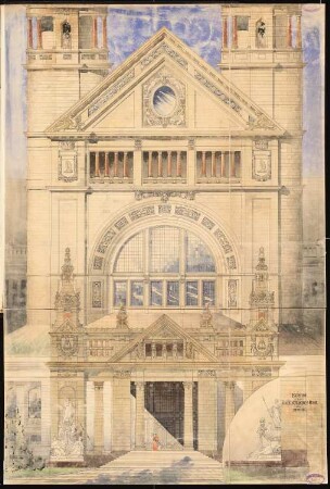 Öffentliches Bad, Berlin Schinkelwettbewerb 1893: Hauptfassade. Mittelrisalit: Ansicht