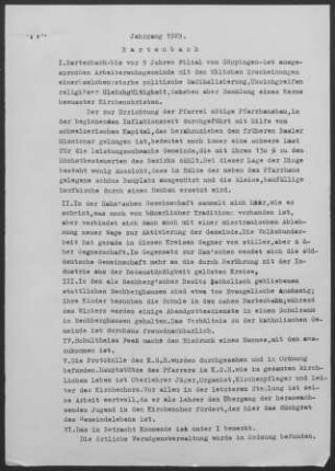 Bartenbach: Visitationsbericht mit Pfarrbericht 1929