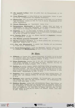 F) Zinn (Nr. 674-707)