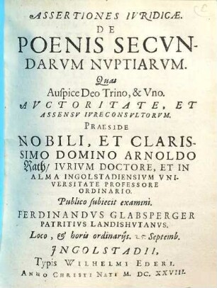 Assertiones Ivridicae. De Poenis Secvndarvm Nvptiarvm