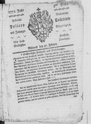 9tes Stück, Ausgabe vom 27. Februar 1771