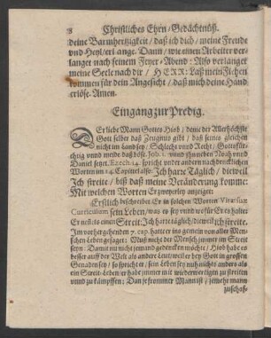Eingang zur Predigt.