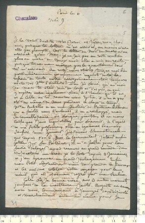 Brief von Hippolyte de Chamisso an Adelbert von Chamisso