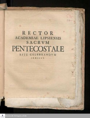 Rector Academiae Lipsiensis Sacrvm Pentecostale Rite Celebrandvm Indicit