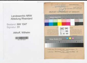 Entnazifizierung Wilhelm Althoff , geb. 15.02.1911 (Finanzbeamter)