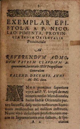 Exemplum epistolae de statu rei Christianae in India orientali 1600