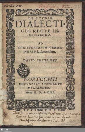 De Stvdio Dialectices Recte Instivtvendo : Ad Christophorvm Gerdenervm Lubecensem