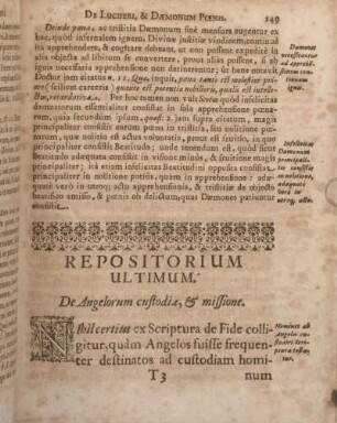 Repositorium Ultimum. De Angelorum custodia, & missione.