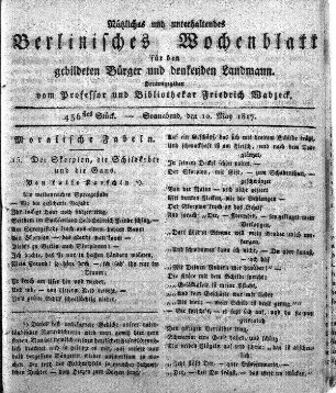 436stes Stueck, Sonnabend, den 10. May 1817