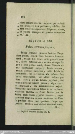 Historia XXI. Febris tertiana simplex