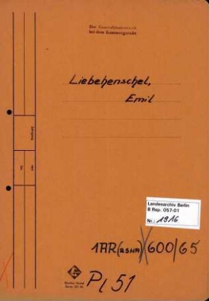 Personenheft Emil Liebehenschel (*28.11.1899), Polizeioberinspektor und SS-Obersturmführer