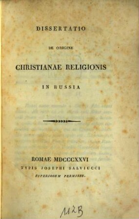 Dissertatio de origine Christianae Religionis in Russia