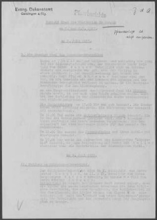 Gingen/Fils: Visitationsbericht mit Pfarrbericht 1953