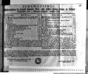 Schematismus, Welchergestalten die hernach benannte Gold- und Silber-Münz-Sorten in hiesigen Churlanden, vom 7. Februarii anfangend, coursiren sollen : München den 20. Jenner Anno 1766.