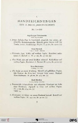 Handzeichnungen (Nr. 1-160)