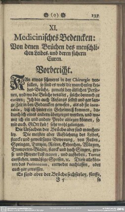 XI. Medicinisches Bedencken: Von denen Brüchen des menschlichen Leibes, und deren sichern Curen