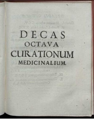 Decas Octava Curationum Medicinalium.