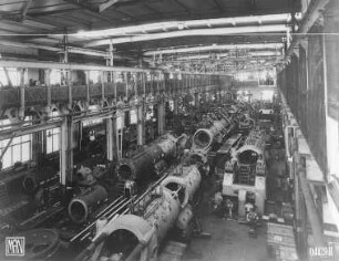 Montage von Großgasmaschinen (MAN) : Technikgeschichte | Maschinenbau | Kraftmaschinen | Gasgeneratoren, Gasmaschinen