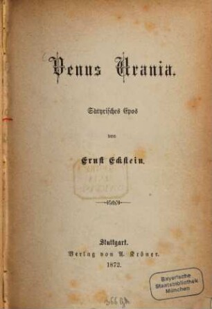 Venus Urania : Satyrisches Epos