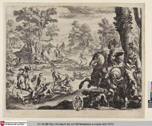 [Jagdszene mit zuschauendem Paar zu Pferde; Hunting Scene with a Lord and Lady looking on]
