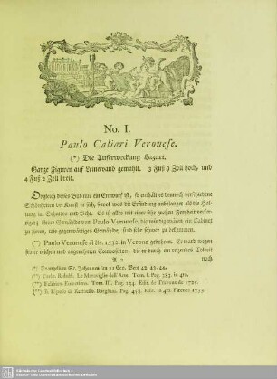 No. I. Paulo Caliari Veronese. (*) Die Auferweckung Lazari