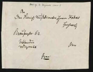 Blatt mit Anschrift von Friedrich Wilhelm Jähns