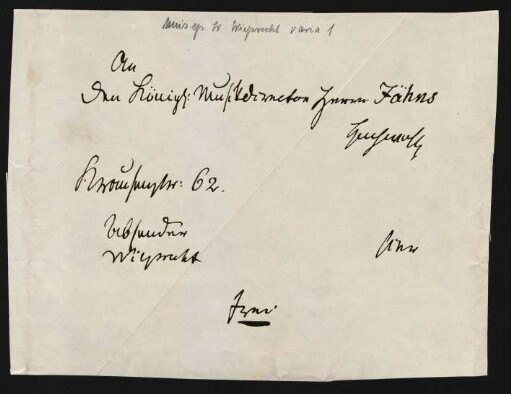 Blatt mit Anschrift von Friedrich Wilhelm Jähns