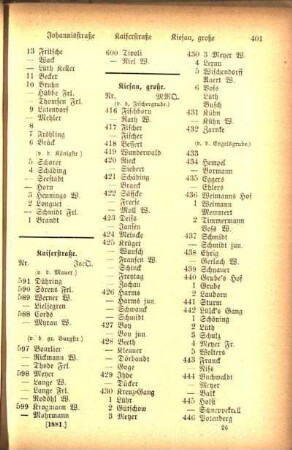 Kaiserstraße, große Kiesau, [kleine Kiesau, Klingenberg, Kohlmarkt, Kolk, Königstraße, enger Krambuden, weiter Krambuden, Krähenstraße, Kuhberg]