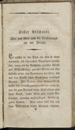 Erster Abschnitt. Ueber das Alter und die Entstehungsart der Brache.