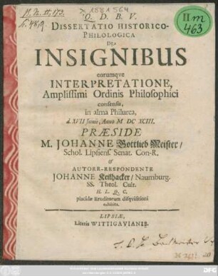 Dissertatio Historico-Philologica De Insignibus eorumque Interpretatione