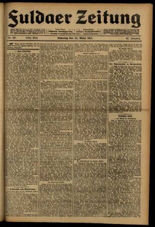 Erste Ausgabe vom Samstag, den 22. März 1913.