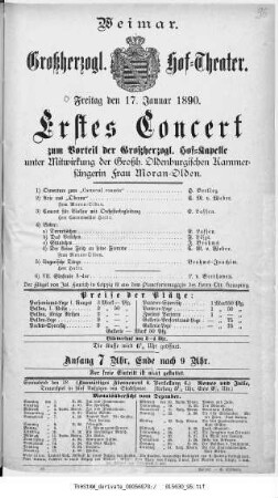 Erstes Concert zum Vortheil der Großherzogl. Hof=Kapelle
