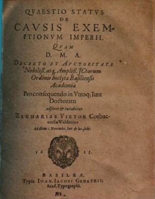 Quaestio status de causis exemptionum Imperii