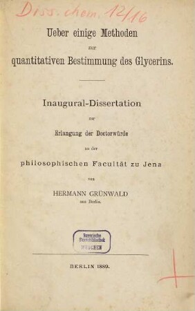 Ueber einige Methoden zur quantitativen Bestimmung des Glycerins