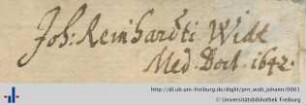 Autogramm (Aus: UB Freiburg, T 3613).